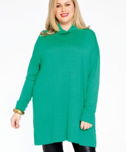 YOEK Pullover wijd met col | Groen | Maat 54/56
