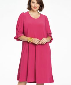 YOEK Jurk met pofmouwen | Roze | Maat 42/44