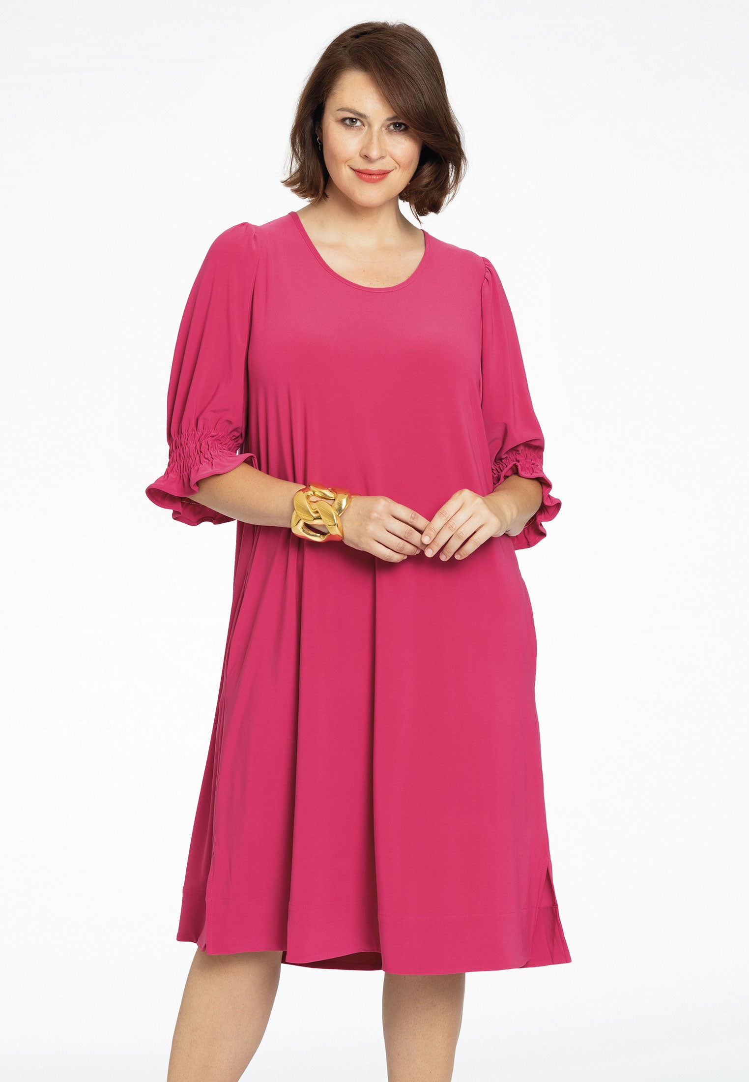 YOEK Jurk met pofmouwen | Roze | Maat 42/44