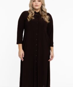YOEK Lange blouse-jurk | Bruin | Maat 54/56