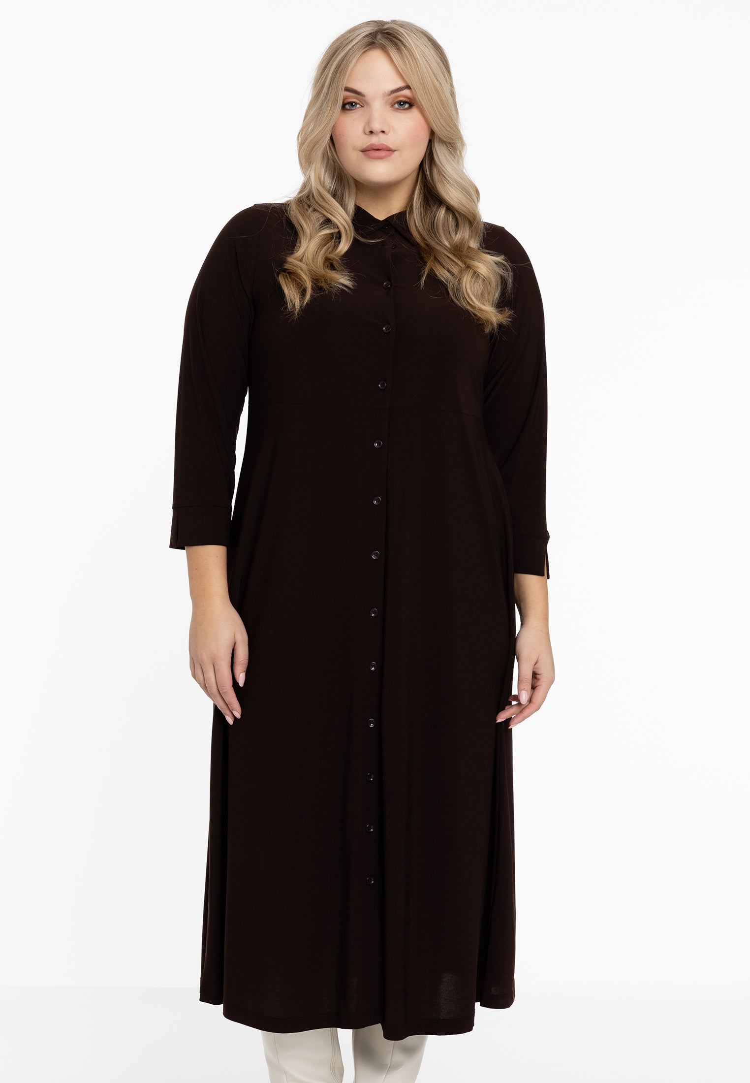 YOEK Lange blouse-jurk | Bruin | Maat 54/56