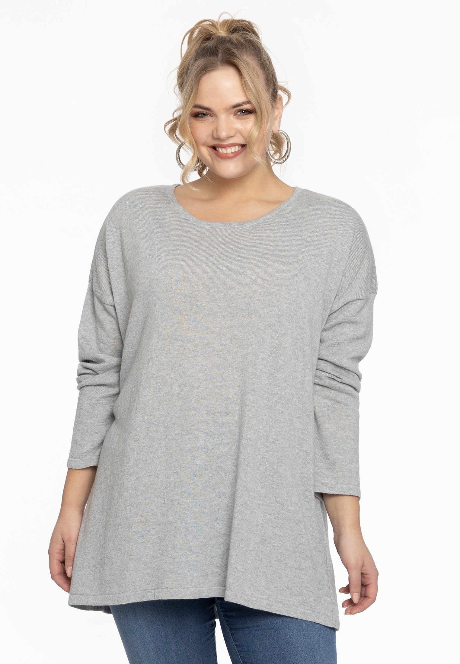 YOEK Trui vierkant cashmere | Lichtgrijs | Maat 42/44