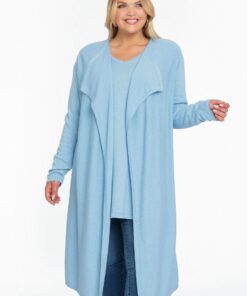 YOEK Vest met gedrapeerde hals cashmere | Lichtblauw | Maat 42/44