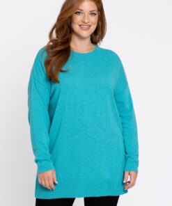 YOEK Trui met zijsplitten Woolmix | Turquoise | Maat 46/48