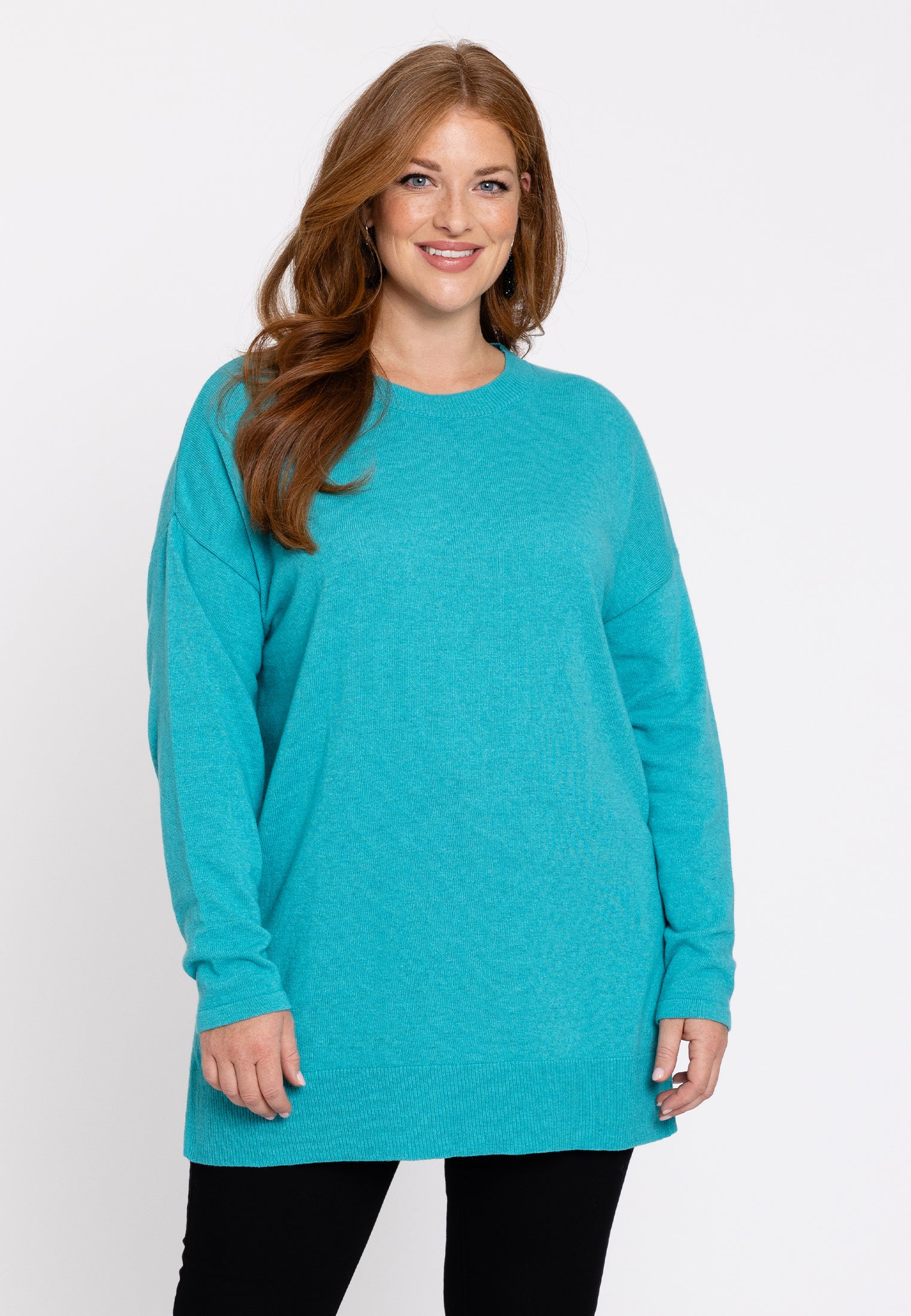 YOEK Trui met zijsplitten Woolmix | Turquoise | Maat 46/48