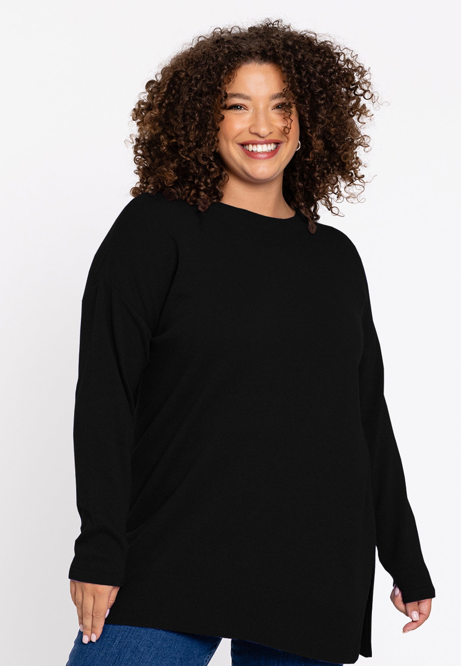 YOEK Trui met zijsplitten Woolmix | Zwart | Maat 46/48
