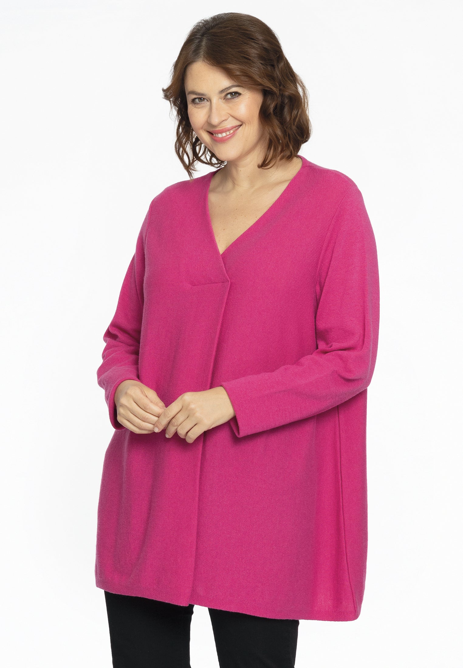 YOEK Trui met V-hals | Roze | Maat 46/48