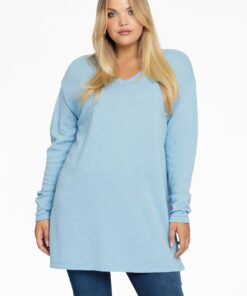 YOEK Trui met V-hals cashmere | Lichtblauw | Maat 42/44