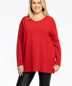 YOEK Trui met V-hals cashmere | Light Red | Maat 46/48