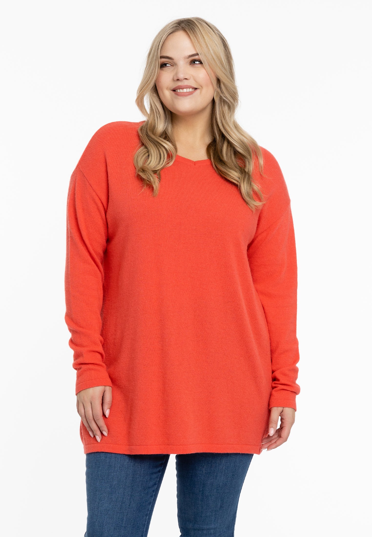 YOEK Trui met V-hals cashmere | Oranje | Maat 46/48