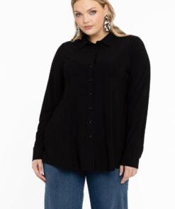 YOEK Blouse kort A-lijn | Zwart | Maat 50/52