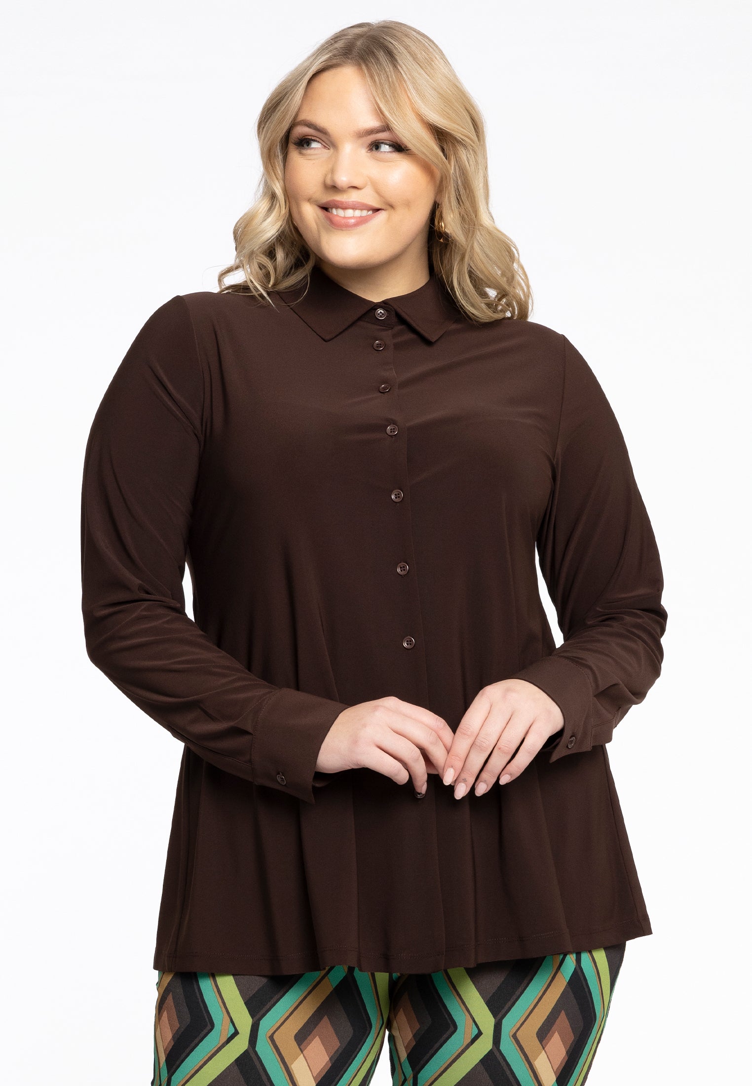 YOEK Blouse kort A-lijn | Bruin | Maat 58/60