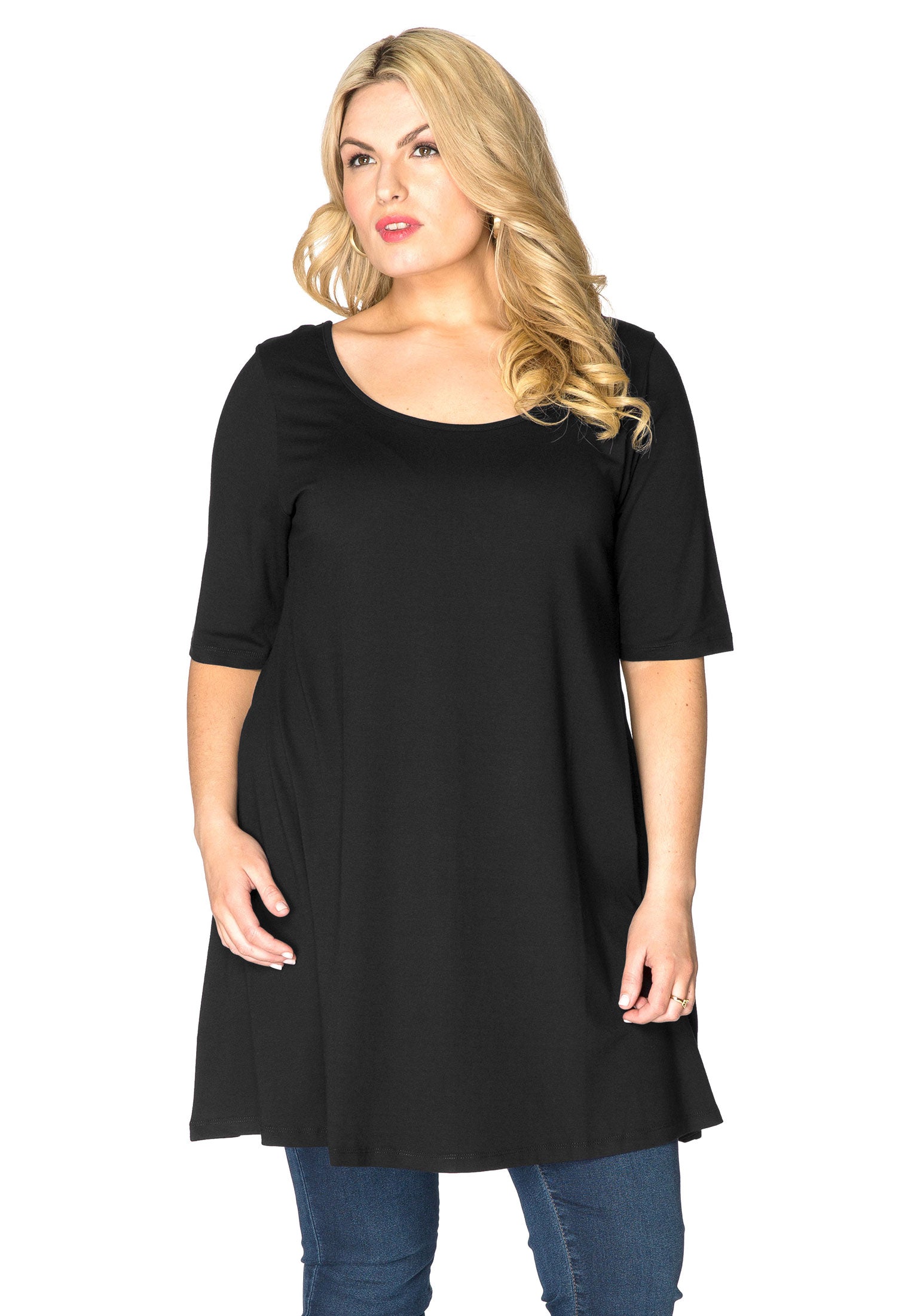 YOEK Tuniek wide bottom | Grote maten tuniek | Zwart | Maat 46/48