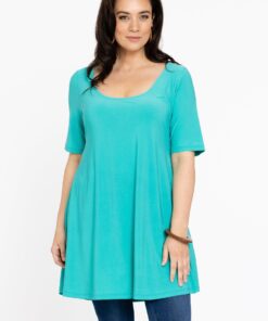 YOEK Tuniek met diepe halslijn | Grote maten tuniek | Turquoise | Maat 42/44