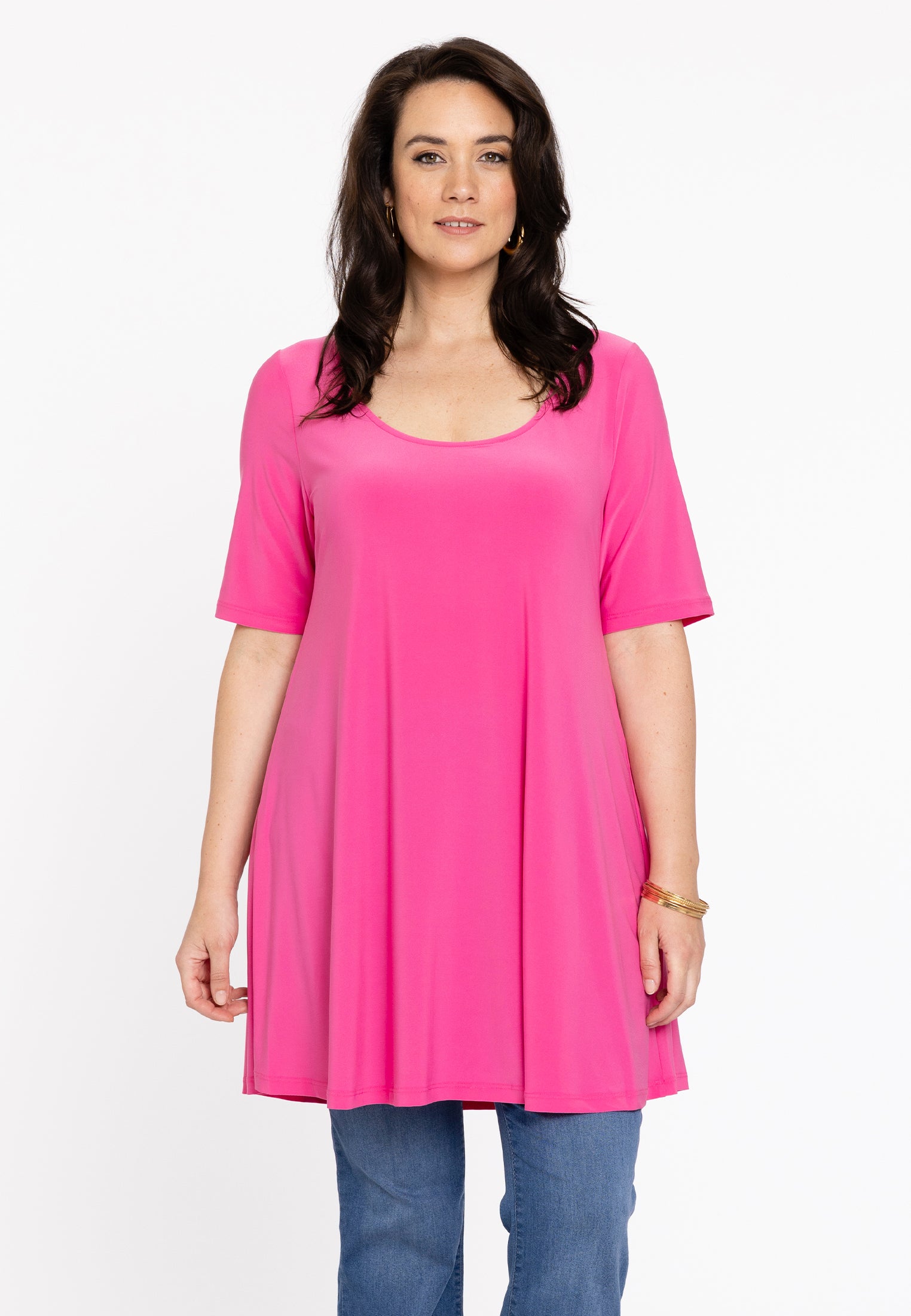 YOEK Tuniek met diepe halslijn | Grote maten tuniek | Roze | Maat 42/44