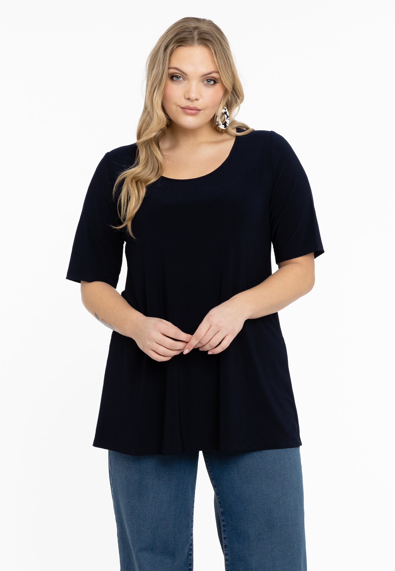 YOEK Tuniek flare | Grote maten tuniek | Blauw | Maat 58/60