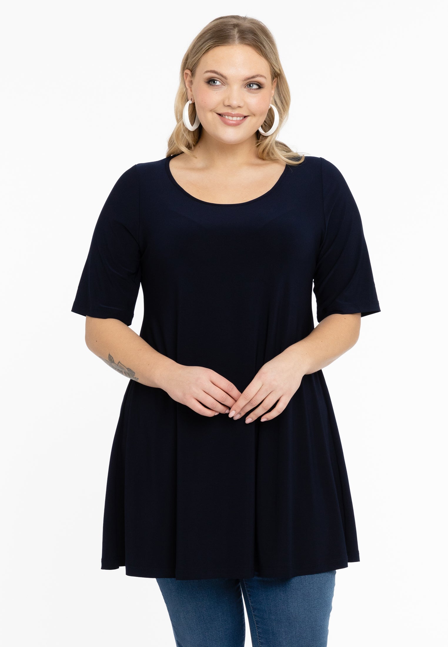 YOEK Tuniek wide bottom | Grote maten tuniek | Blauw | Maat 46/48
