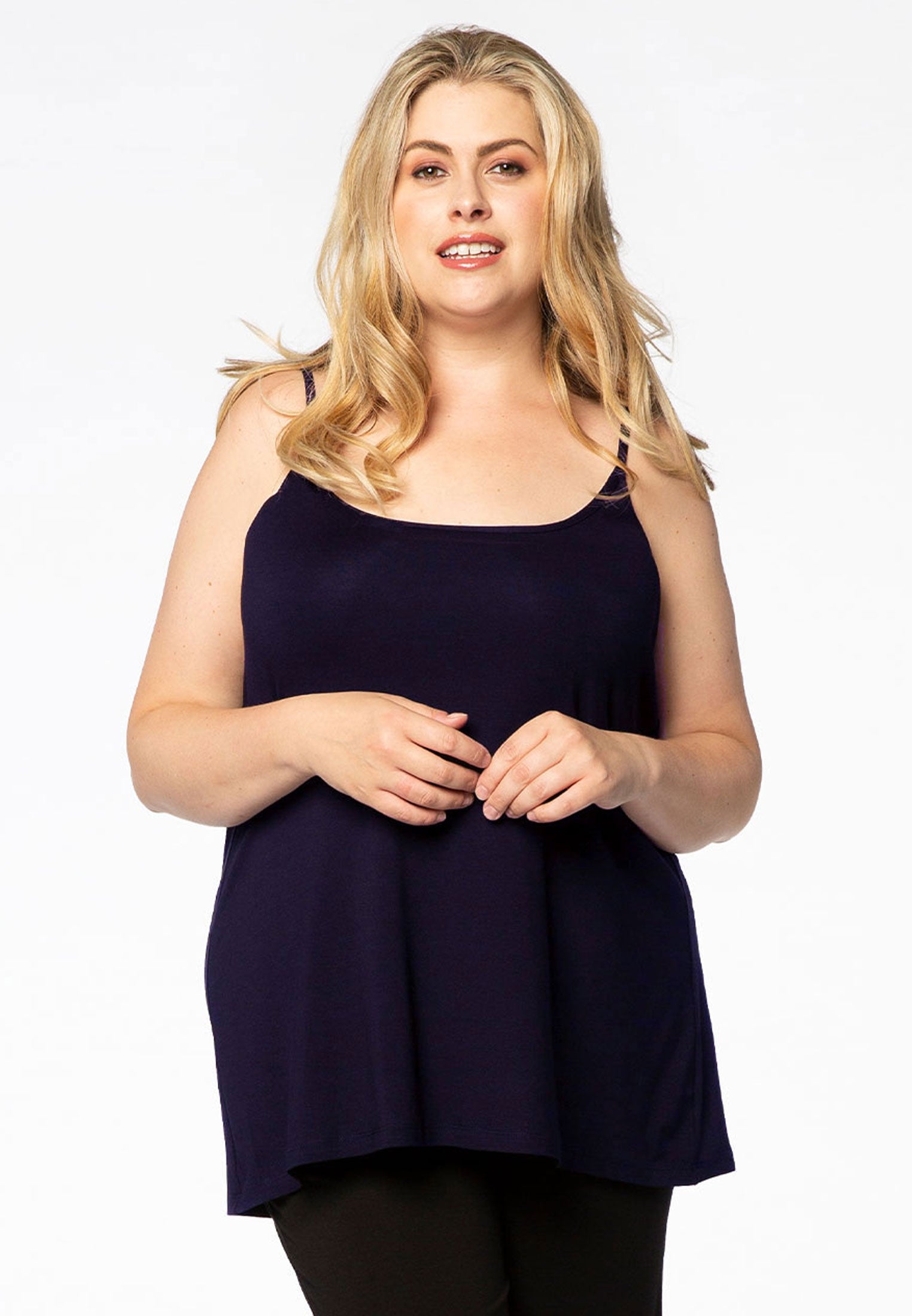 YOEK Top spaghetti bandjes A-lijn | Blauw | Maat 46/48