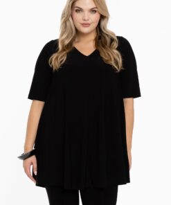 YOEK Tuniek Swing short sleeve | Grote maten tuniek | Zwart | Maat 42/44