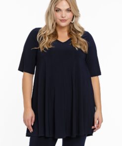 YOEK Tuniek Swing short sleeve | Grote maten tuniek | Blauw | Maat 50/52