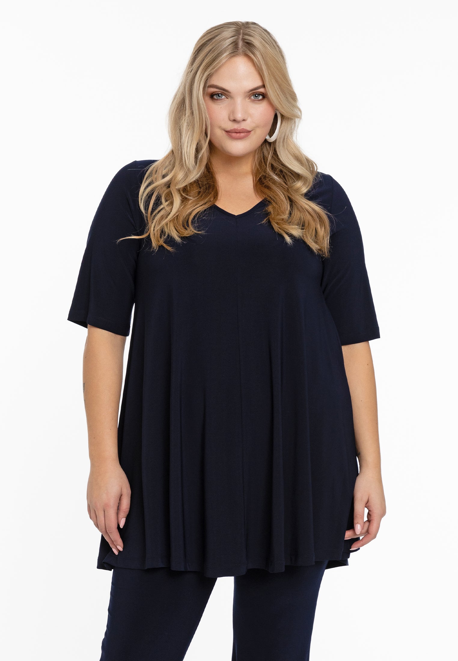 YOEK Tuniek Swing short sleeve | Grote maten tuniek | Blauw | Maat 50/52
