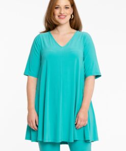 YOEK Tuniek Swing short sleeve | Grote maten tuniek | Turquoise | Maat 42/44