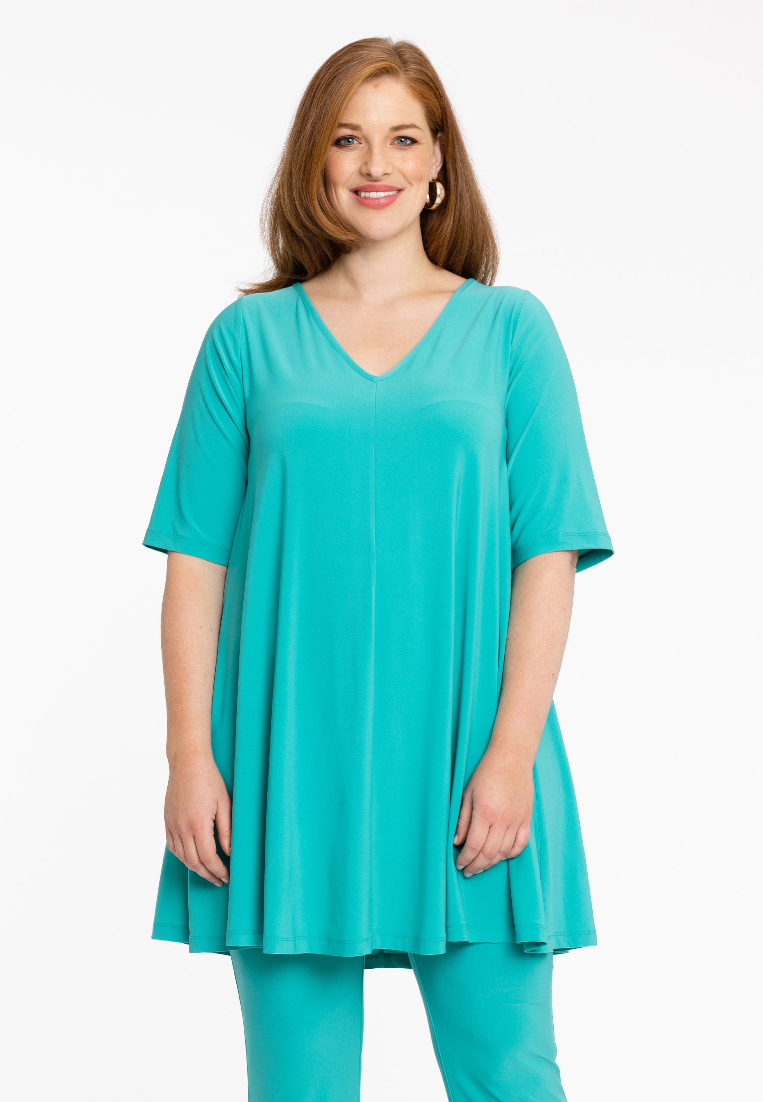 YOEK Tuniek Swing short sleeve | Grote maten tuniek | Turquoise | Maat 42/44