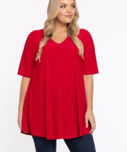 YOEK Tuniek Swing short sleeve | Grote maten tuniek | Rood | Maat 38/40