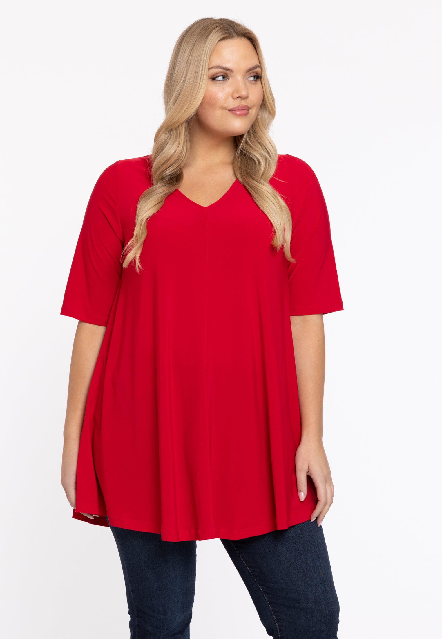 YOEK Tuniek Swing short sleeve | Grote maten tuniek | Rood | Maat 38/40