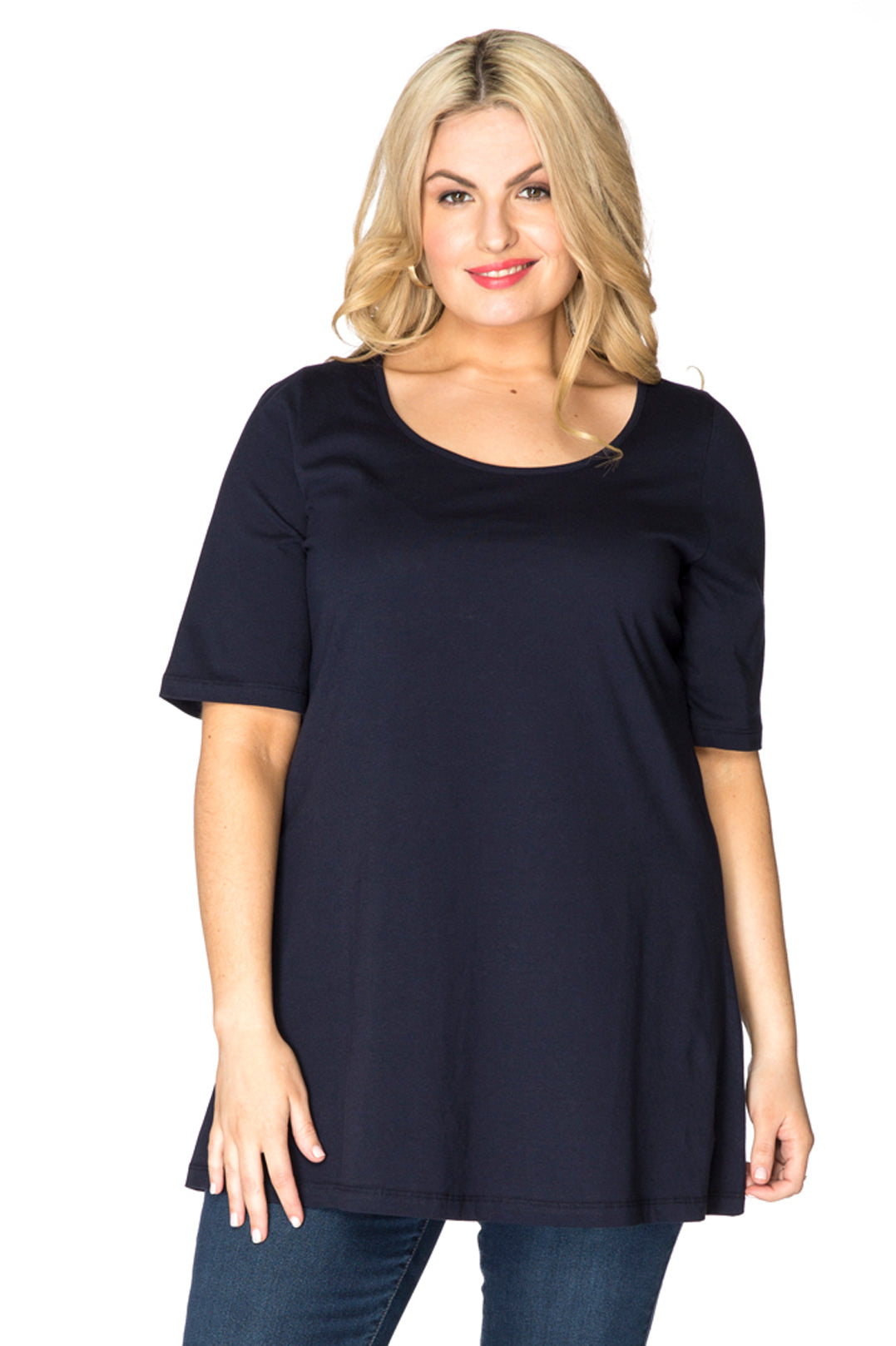YOEK Tuniek flare | Grote maten tuniek | Blauw | Maat 42/44