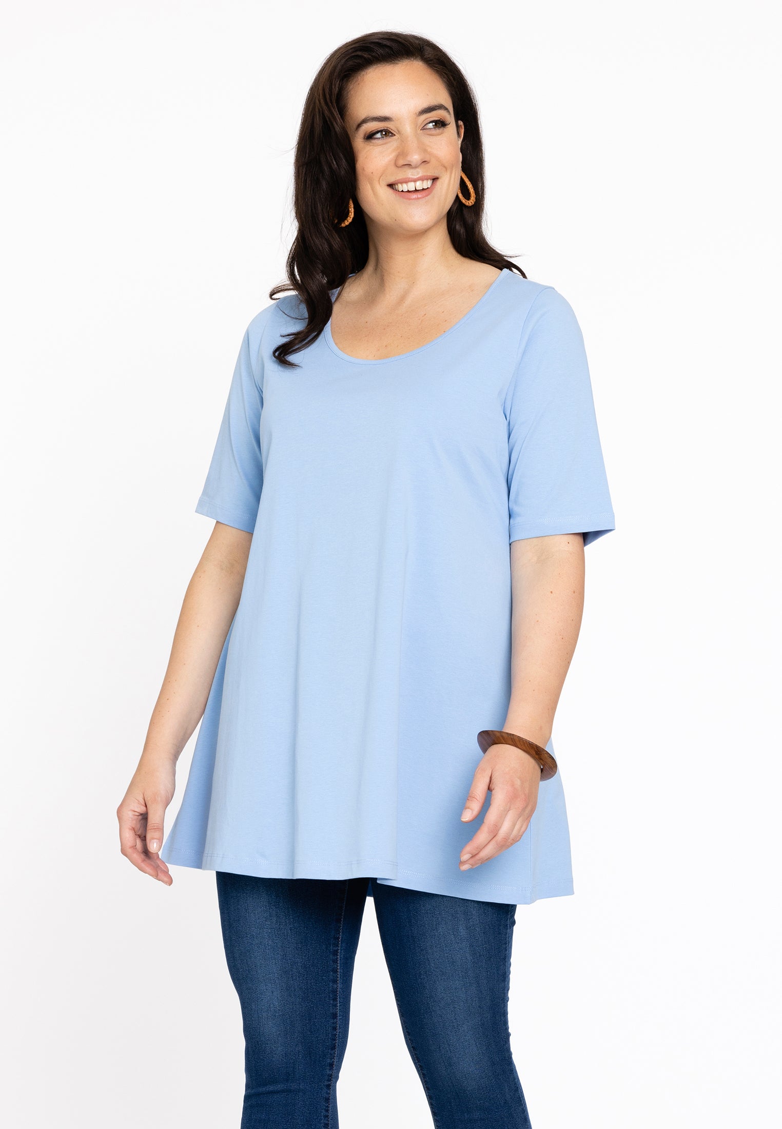 YOEK Tuniek flare | Grote maten tuniek | Lichtblauw | Maat 38/40