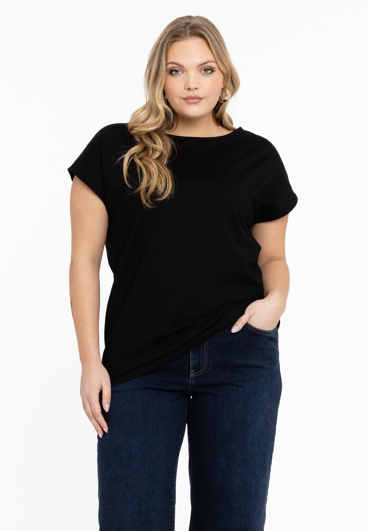 YOEK T-shirt kapmouwen wijd | Zwart | Maat 42/44