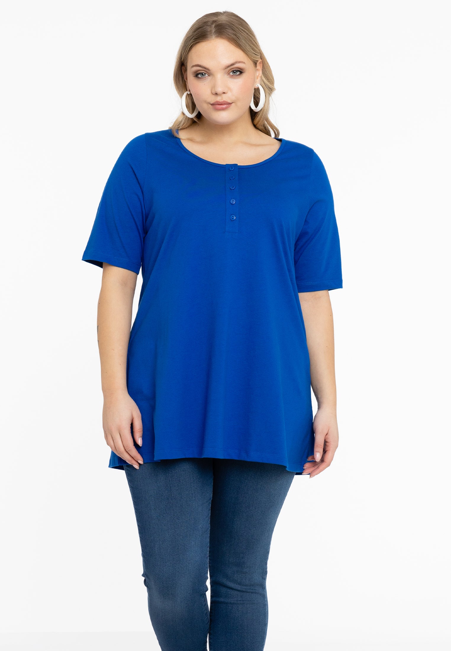 YOEK Tuniek flare fit | Grote maten tuniek | Blauw | Maat 58/60