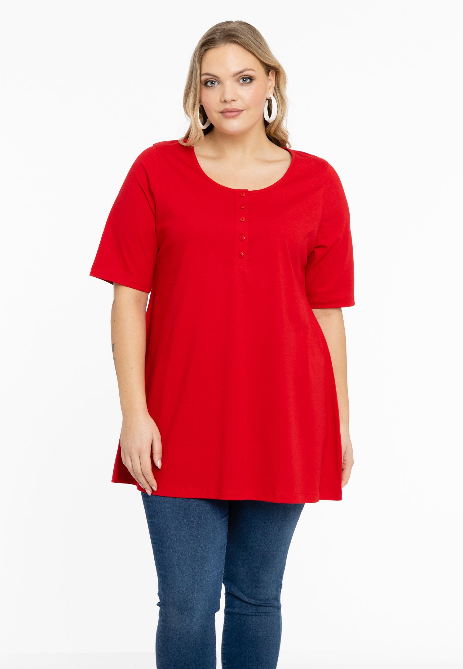 YOEK Tuniek flare fit | Grote maten tuniek | Rood | Maat 54/56