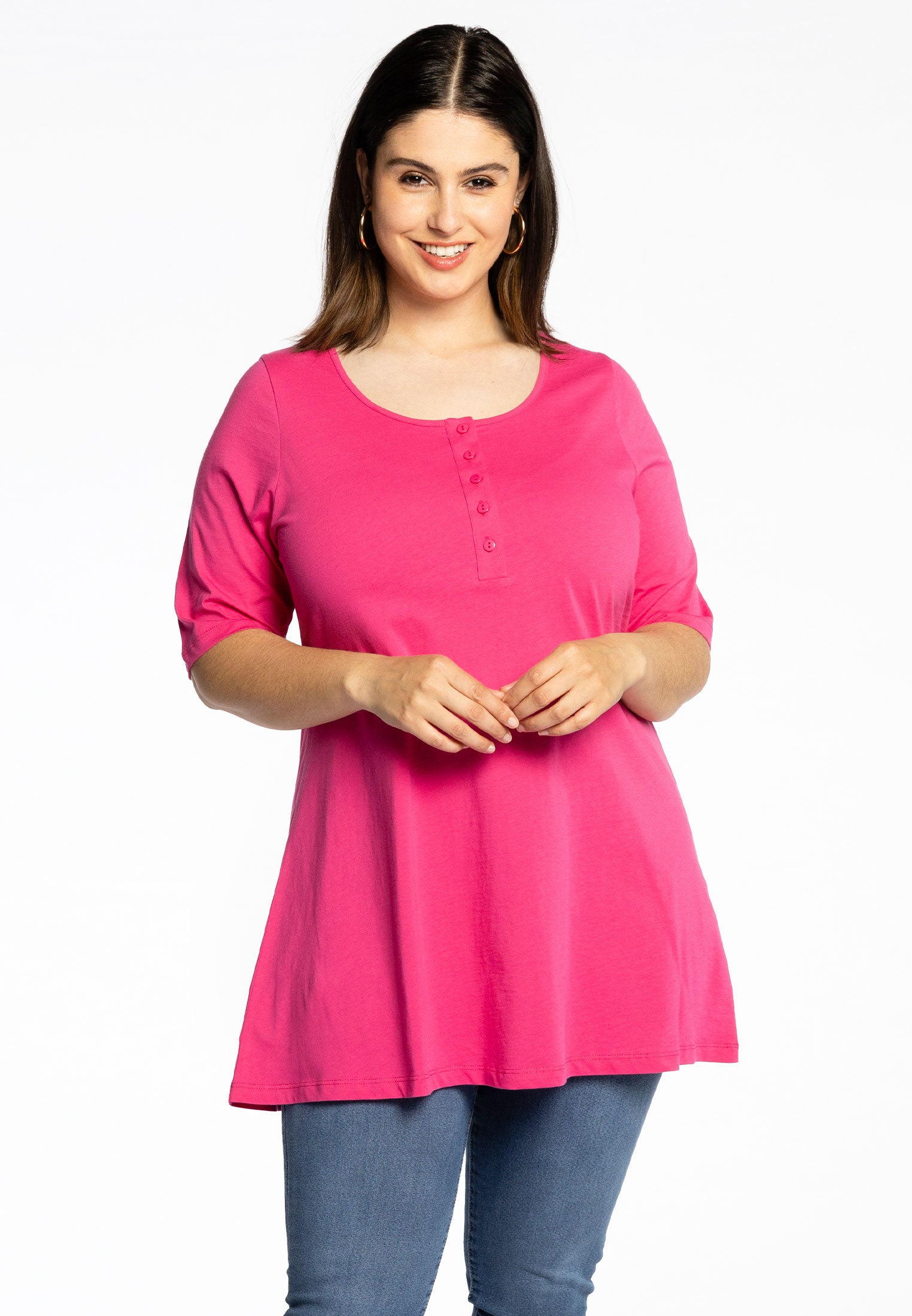 YOEK Tuniek flare fit | Grote maten tuniek | Roze | Maat 54/56