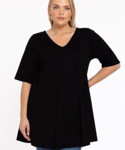 YOEK Tuniek Swing korte mouw | Grote maten tuniek | Zwart | Maat 42/44