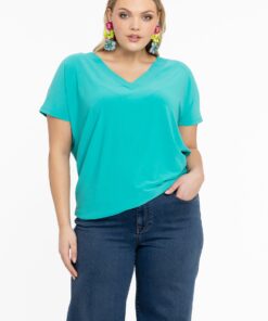 YOEK T-shirt v-hals | Turquoise | Maat 50/52