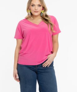 YOEK T-shirt v-hals | Roze | Maat 46/48