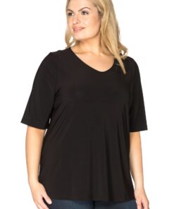 YOEK T-shirt v-hals relax fit | Zwart | Maat 58/60