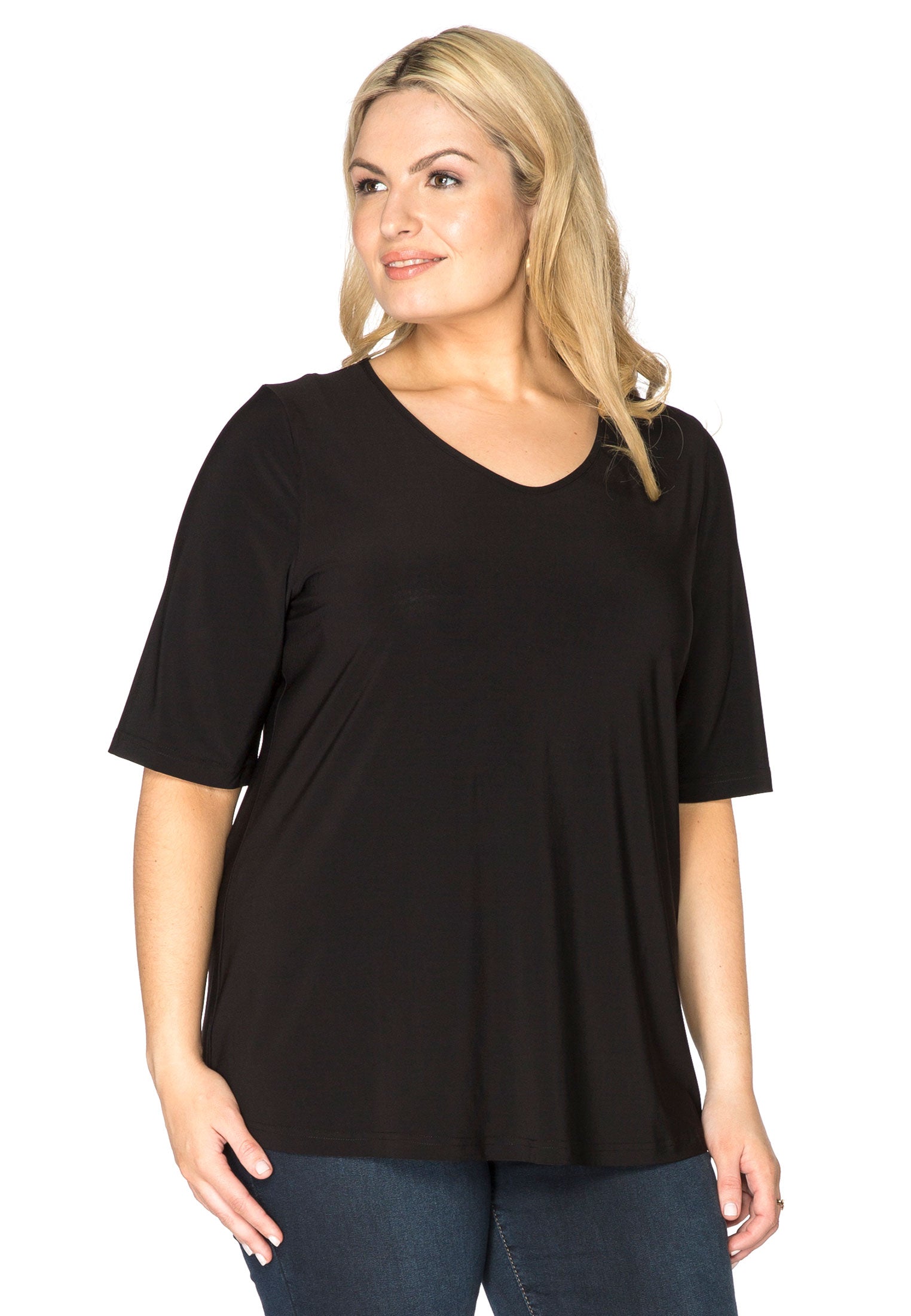YOEK T-shirt v-hals relax fit | Zwart | Maat 58/60