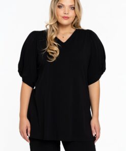 YOEK Tuniek flare met pofmouwen | Grote maten tuniek | Zwart | Maat 38/40