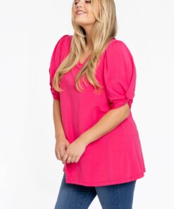 YOEK Tuniek flare met pofmouwen | Grote maten tuniek | Roze | Maat 38/40