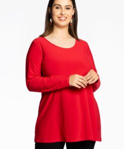 YOEK Tuniek lange mouwen flare | Grote maten tuniek | Rood | Maat 50/52