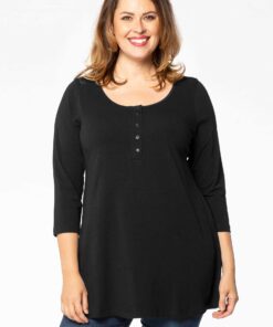 YOEK Tuniek flare fit knopen | Grote maten tuniek | Zwart | Maat 50/52
