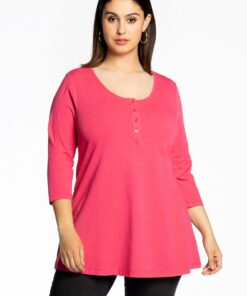 YOEK Tuniek flare fit knopen | Grote maten tuniek | Roze | Maat 46/48