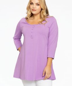 YOEK Tuniek flare fit knopen | Grote maten tuniek | Lila | Maat 58/60