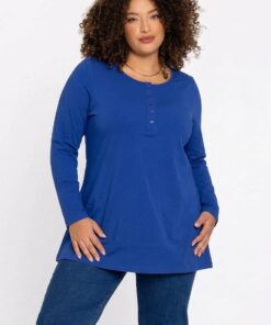 YOEK Tuniek flare knopen | Grote maten tuniek | Blauw | Maat 58/60