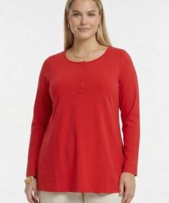 YOEK Tuniek flare knopen | Grote maten tuniek | Rood | Maat 46/48