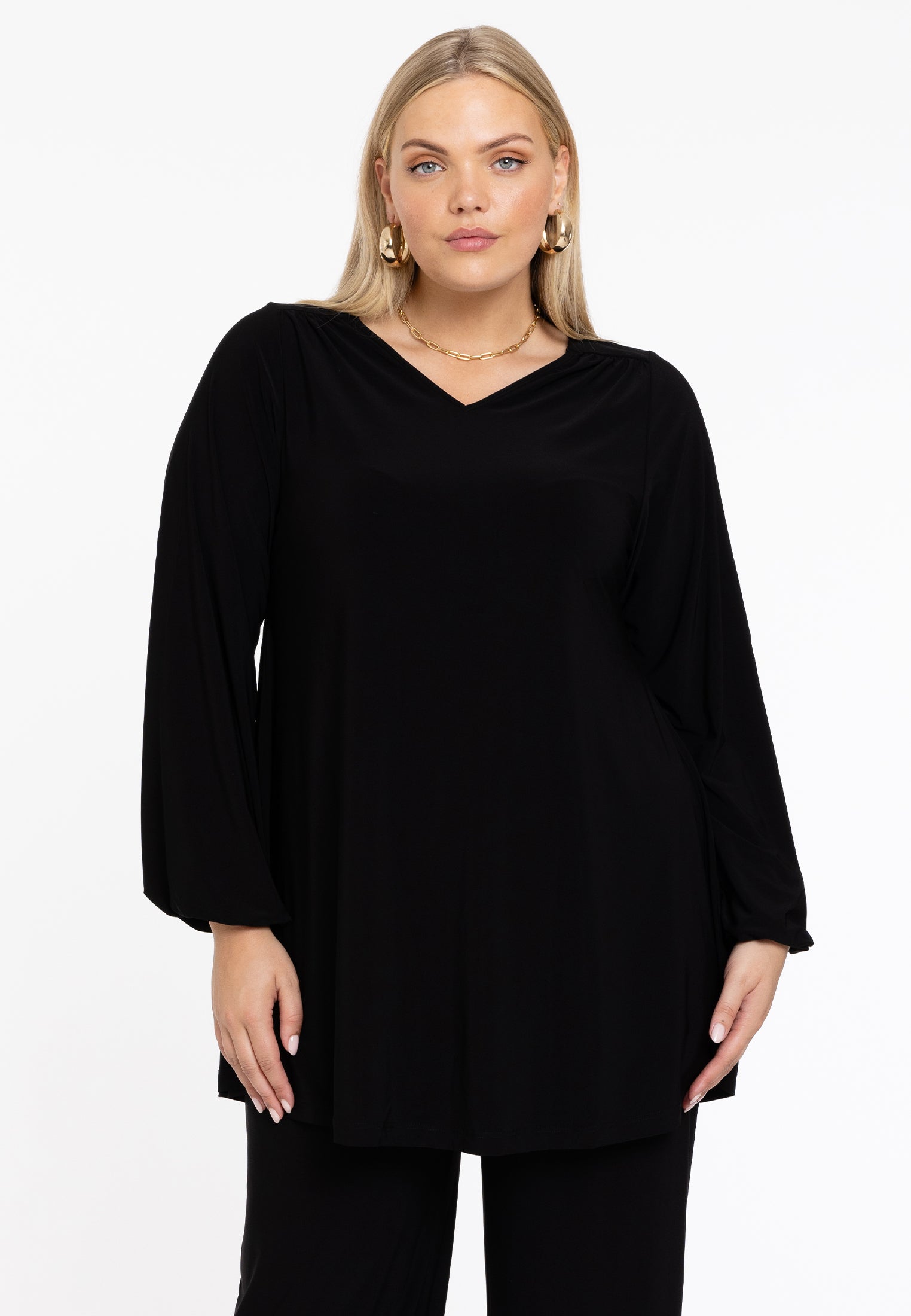 YOEK Tuniek wide bottom V-hals | Grote maten tuniek | Zwart | Maat 58/60