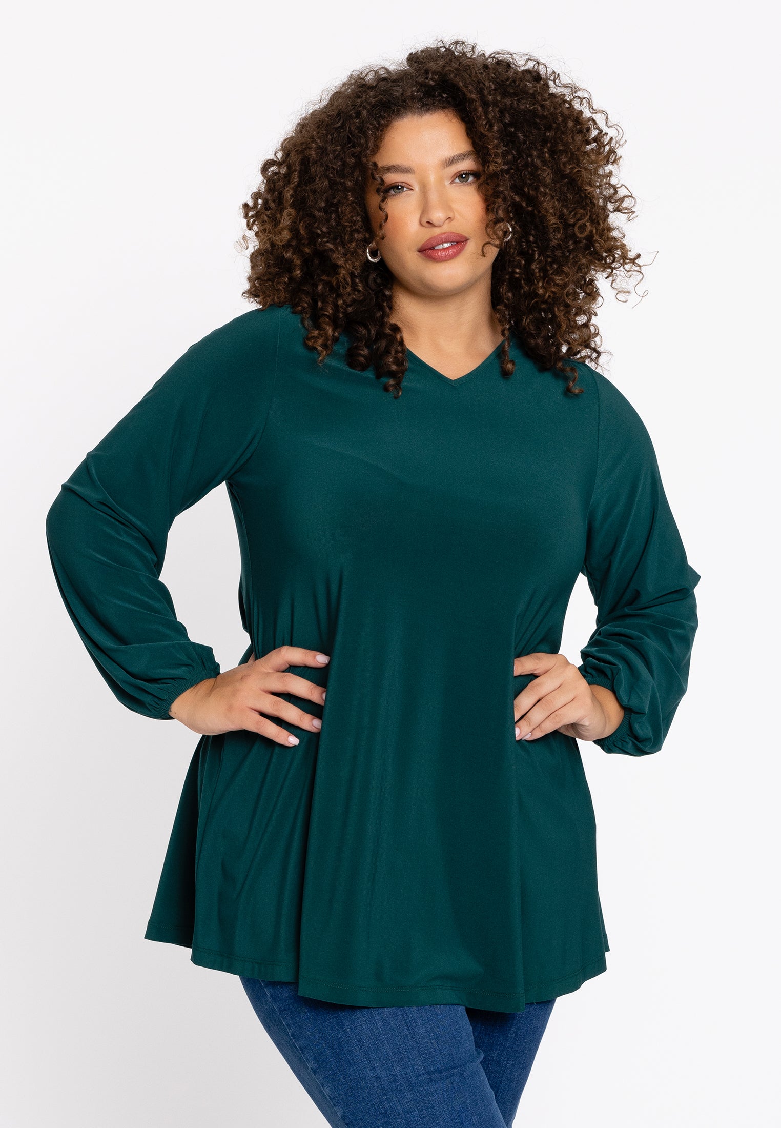 YOEK Tuniek wide bottom V-hals | Grote maten tuniek | Dark Green | Maat 42/44